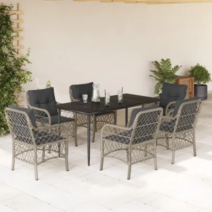 Ensemble à manger de jardin et coussins 7 pcs gris clair rotin