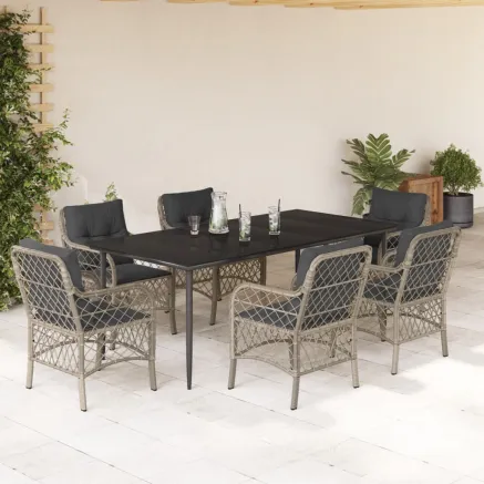 Ensemble à manger de jardin et coussins 7 pcs gris clair rotin