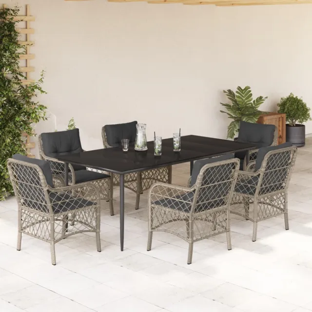 Ensemble à manger de jardin et coussins 7 pcs gris clair rotin