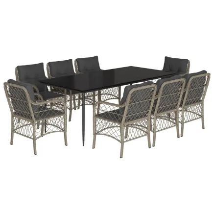 Ensemble à manger de jardin et coussins 9 pcs gris clair rotin 2