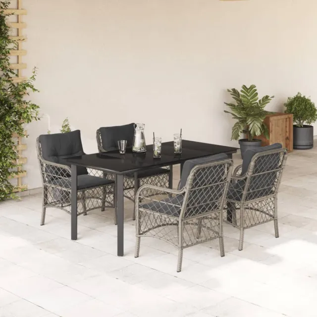 Ensemble à manger de jardin et coussins 5 pcs gris clair rotin
