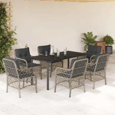Ensemble à manger de jardin et coussins 7 pcs gris clair rotin