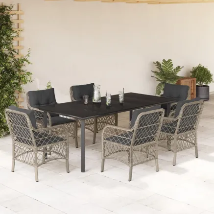 Ensemble à manger de jardin et coussins 7 pcs gris clair rotin
