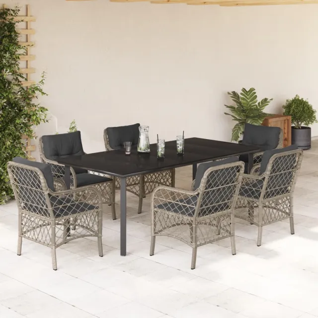 Ensemble à manger de jardin et coussins 7 pcs gris clair rotin