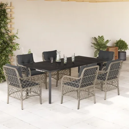 Ensemble à manger de jardin et coussins 7 pcs gris clair rotin