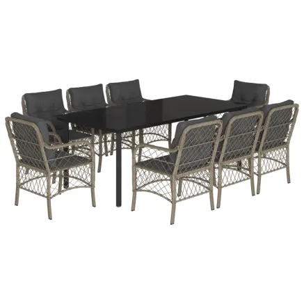 Ensemble à manger de jardin et coussins 9 pcs gris clair rotin 2