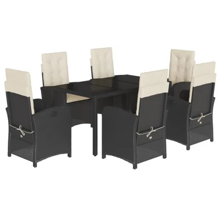 Ensemble à manger de jardin coussins 7pcs Noir Résine tressée