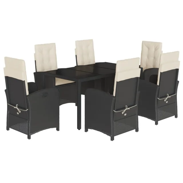 Ensemble à manger de jardin coussins 7pcs Noir Résine tressée