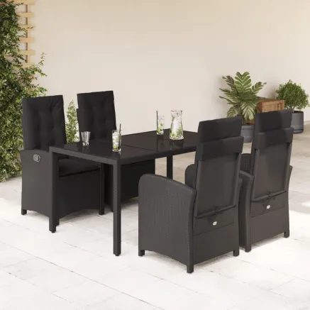 Ensemble à manger de jardin coussins 5pcs Noir Résine tressée