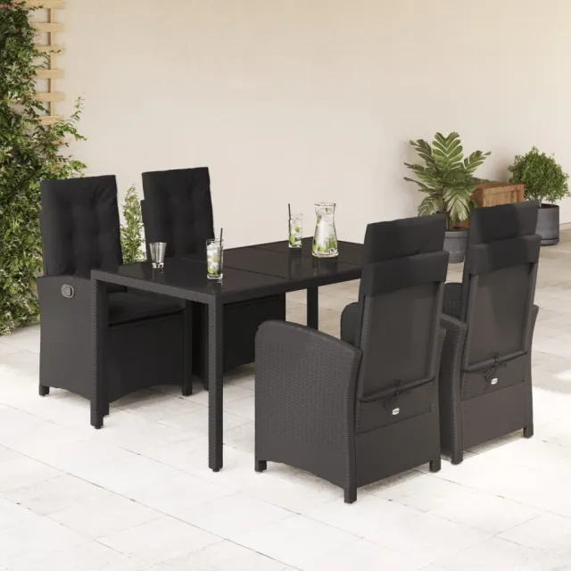 Ensemble à manger de jardin coussins 5pcs Noir Résine tressée