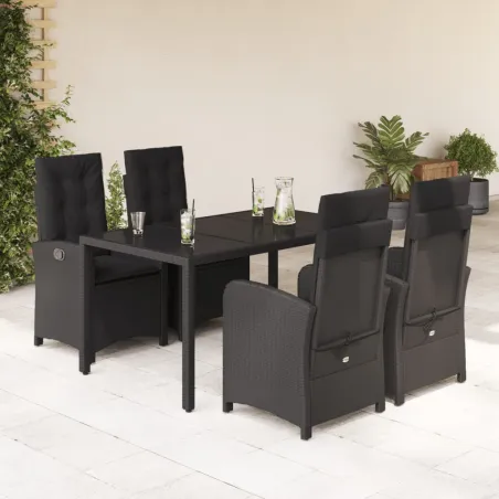 Ensemble à manger de jardin coussins 5pcs Noir Résine tressée