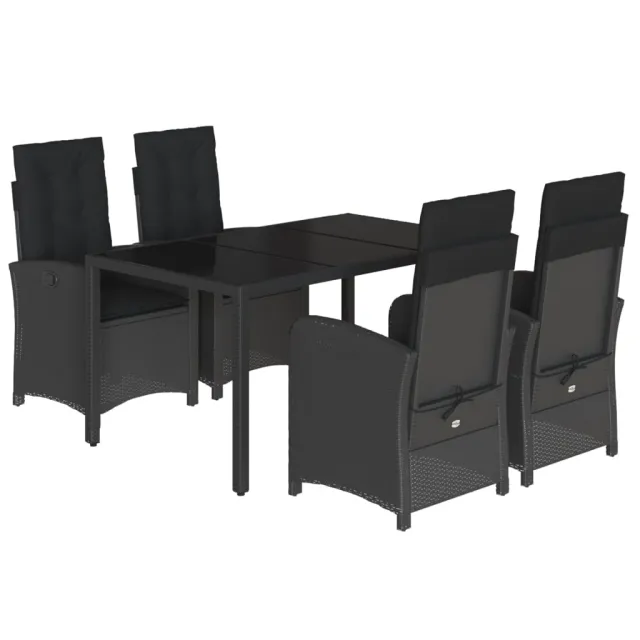 Ensemble à manger de jardin coussins 5pcs Noir Résine tressée