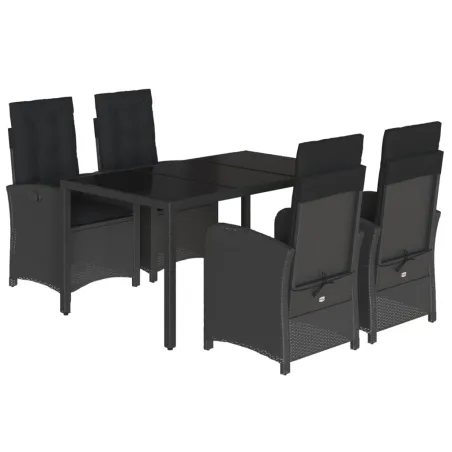 Ensemble à manger de jardin coussins 5pcs Noir Résine tressée