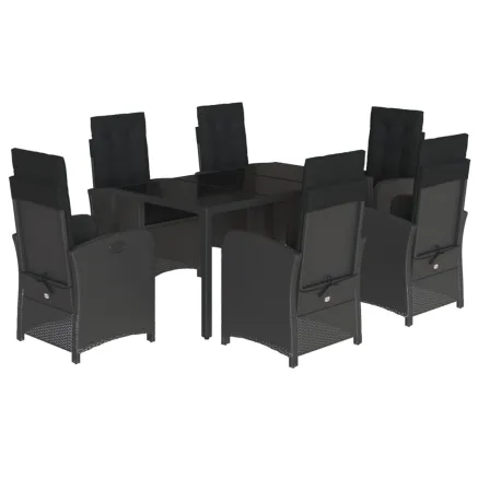 Ensemble à manger de jardin coussins 7pcs Noir Résine tressée 2
