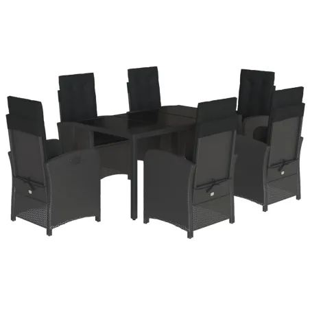 Ensemble à manger de jardin coussins 7pcs Noir Résine tressée
