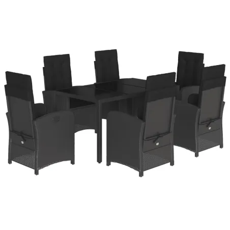 Ensemble à manger de jardin coussins 7pcs Noir Résine tressée