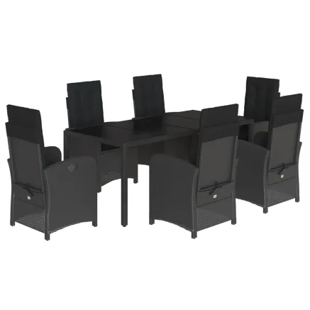 Ensemble à manger de jardin coussins 7pcs Noir Résine tressée 2