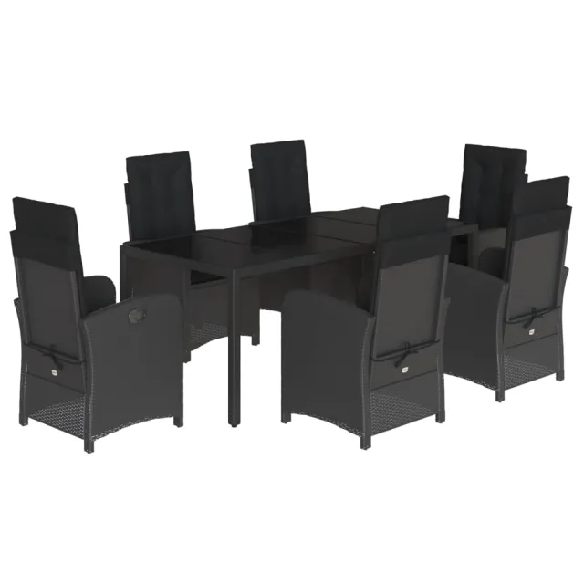 Ensemble à manger de jardin coussins 7pcs Noir Résine tressée