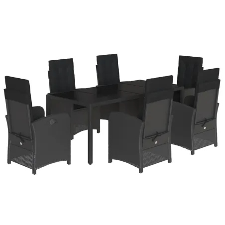 Ensemble à manger de jardin coussins 7pcs Noir Résine tressée