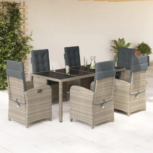 Ensemble à manger de jardin et coussins 7 pcs gris rotin