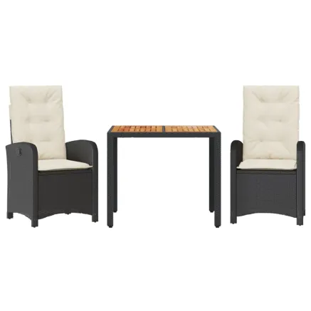 Ensemble à manger de jardin avec coussins 3 pcs Noir 2