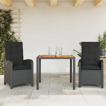 Ensemble à manger de jardin avec coussins 3 pcs Noir