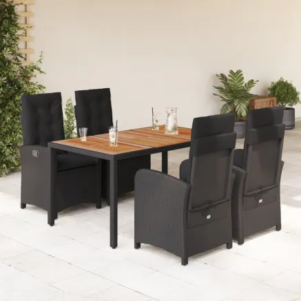 Ensemble à manger de jardin coussins 5pcs Noir Résine tressée
