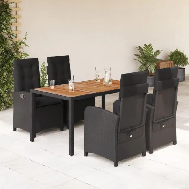Ensemble à manger de jardin coussins 5pcs Noir Résine tressée