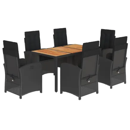 Ensemble à manger de jardin coussins 7pcs Noir Résine tressée 2