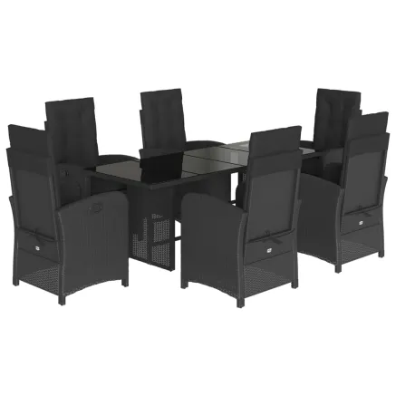 Ensemble à manger de jardin coussins 7pcs Noir Résine tressée 2