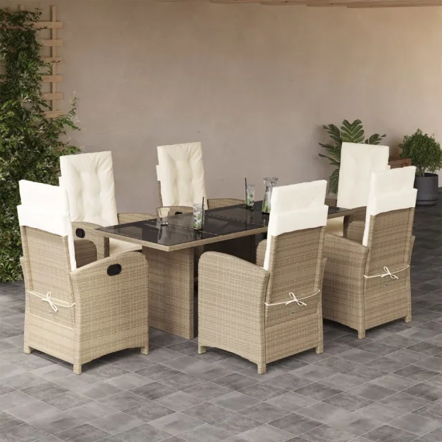 Ensemble à manger de jardin et coussins 7 pcs beige poly rotin