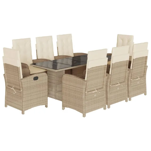 Ensemble à manger de jardin et coussins 9 pcs beige Poly rotin