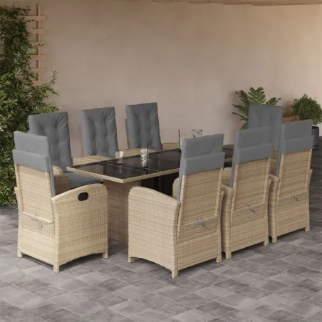 Ensemble à manger de jardin et coussins 9 pcs mélange beige