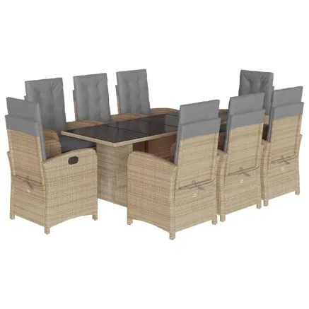 Ensemble à manger de jardin et coussins 9 pcs mélange beige 2