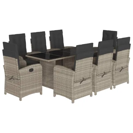 Ensemble à manger de jardin et coussins 9 pcs gris clair rotin 2