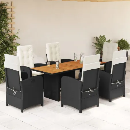 Ensemble à manger de jardin coussins 7pcs Noir Résine tressée