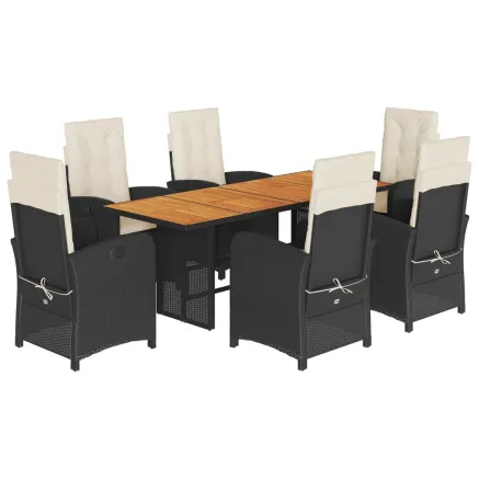 Ensemble à manger de jardin coussins 7pcs Noir Résine tressée 2