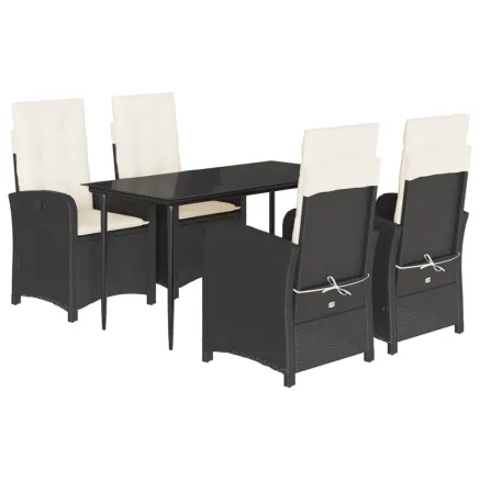 Ensemble à manger de jardin coussins 5pcs Noir Résine tressée 2