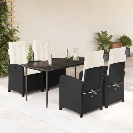 Ensemble à manger de jardin coussins 5pcs Noir Résine tressée