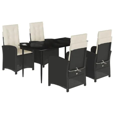 Ensemble à manger de jardin coussins 5pcs Noir Résine tressée 2