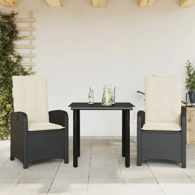 Ensemble à manger de jardin avec coussins 3 pcs Noir