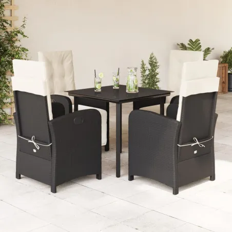 Ensemble à manger de jardin coussins 5pcs Noir Résine tressée