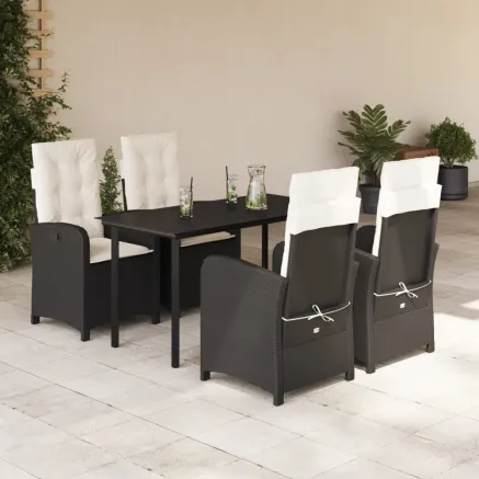 Ensemble à manger de jardin coussins 5pcs Noir Résine tressée