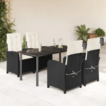 Ensemble à manger de jardin coussins 5pcs Noir Résine tressée