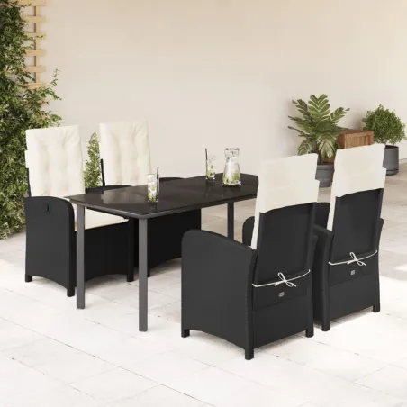 Ensemble à manger de jardin coussins 5pcs Noir Résine tressée
