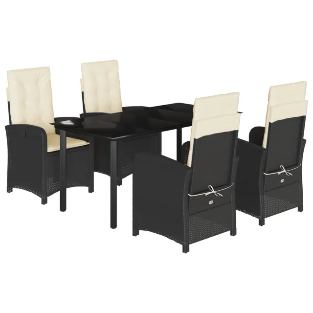 Ensemble à manger de jardin coussins 5pcs Noir Résine tressée