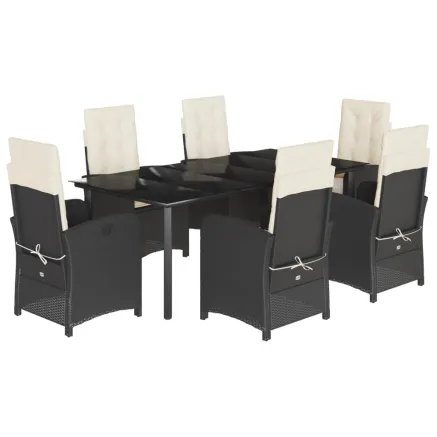 Ensemble à manger de jardin coussins 7pcs Noir Résine tressée 2