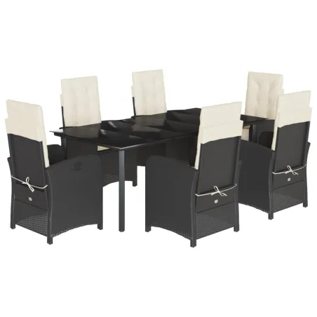 Ensemble à manger de jardin coussins 7pcs Noir Résine tressée