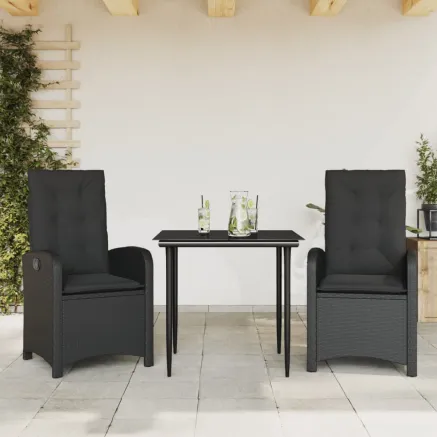 Ensemble à manger de jardin avec coussins 3 pcs Noir