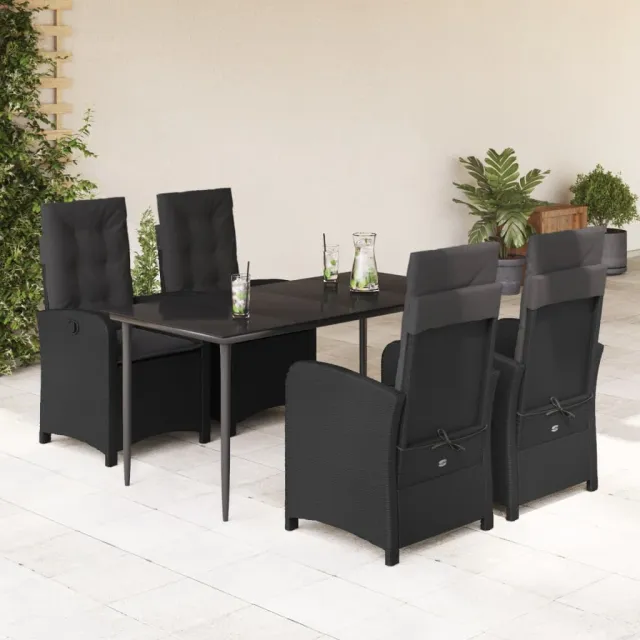 Ensemble à manger de jardin coussins 5pcs Noir Résine tressée